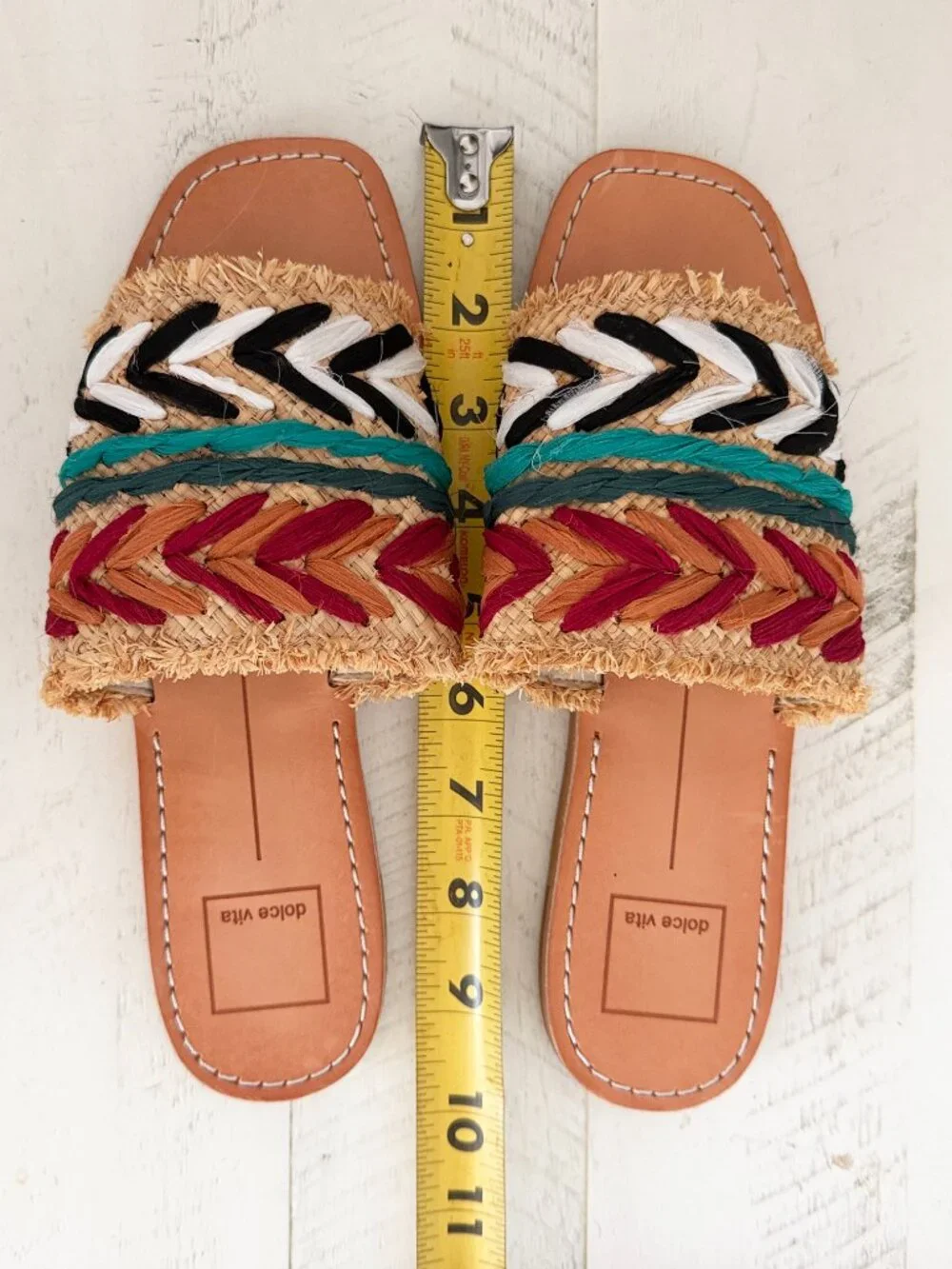 Dolce Vita Boho Raffia Slide Sandals Size 7. Woven Embroidered. Worn Once - Picture 8 of 11